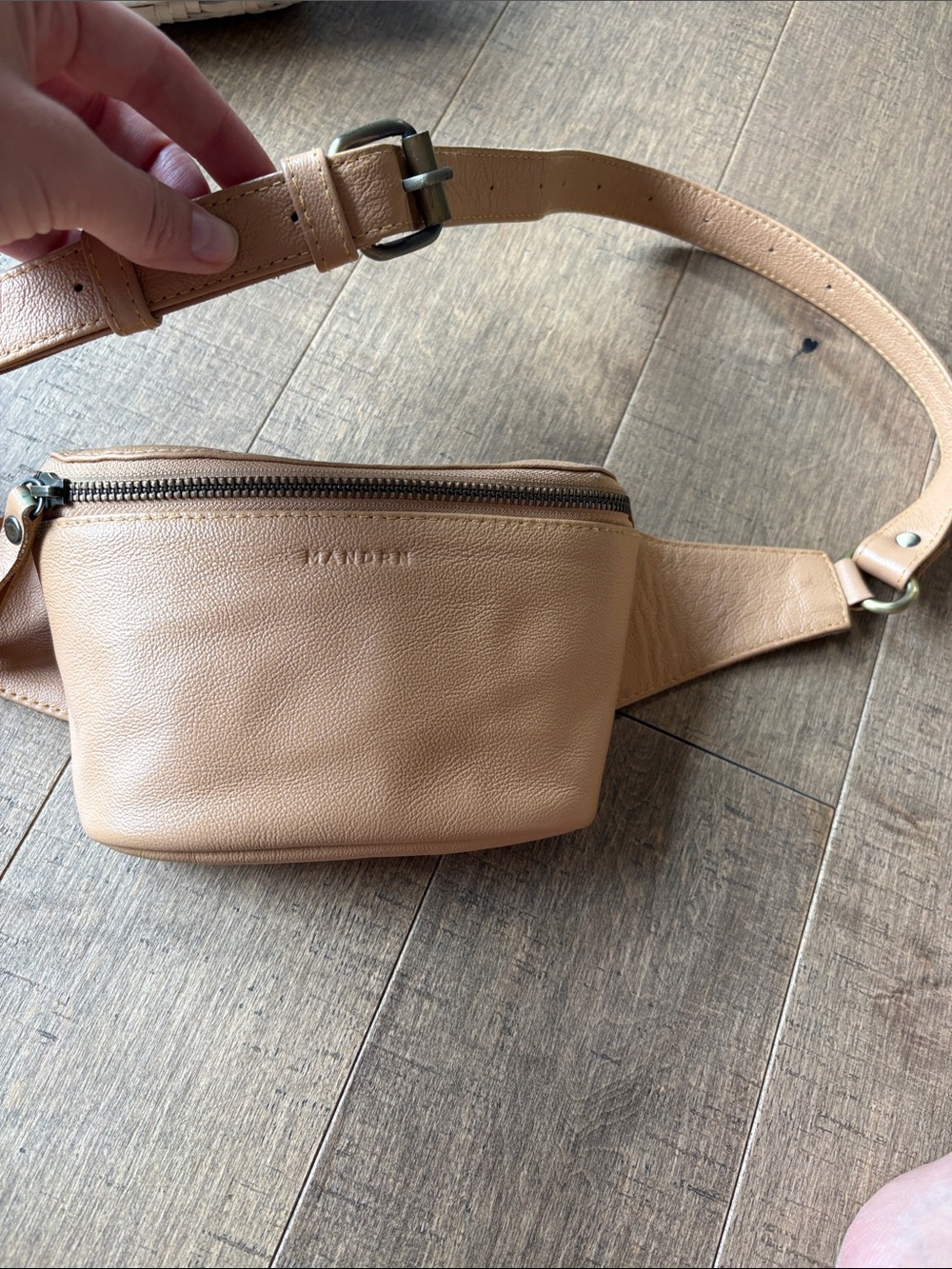 MANDRN Pebbled Leather Belt Bag in Light Tan